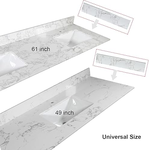 Miniatura 57 de Encimera de tocador de mármol de 43 pulgadas con fregadero, encimera de piedra de ingeniería con fregadero de cerámica y protector contra blanco