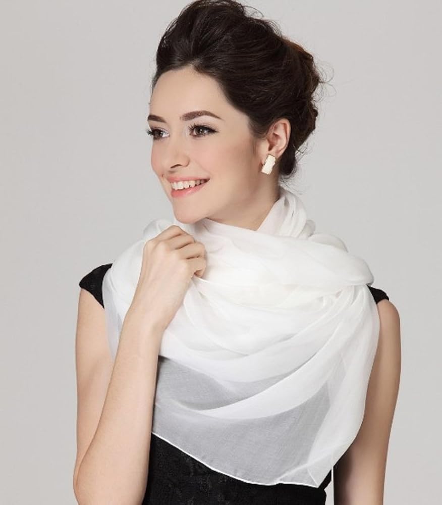 Amazon | 生糸マフラー スカーフ 白いシルクスカーフ 大スカーフ ス