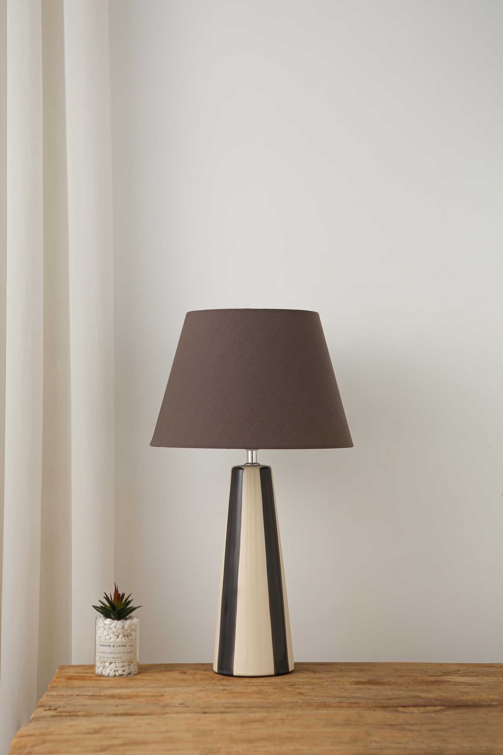 K Living  Grey Sola Tall Stripe Ceramic Table Lamp, Sports Direct