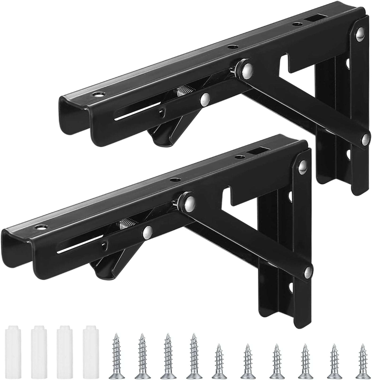 X spring Folding Shelf Brackets, 2 PCS Heavy Duty Wall Mounted Collapsible Support, Lockable Triangle Shelf Bracket for Table Bench Floating Shelf, Max Load 110LB 50KG, 7.87 Inch 20cm Length