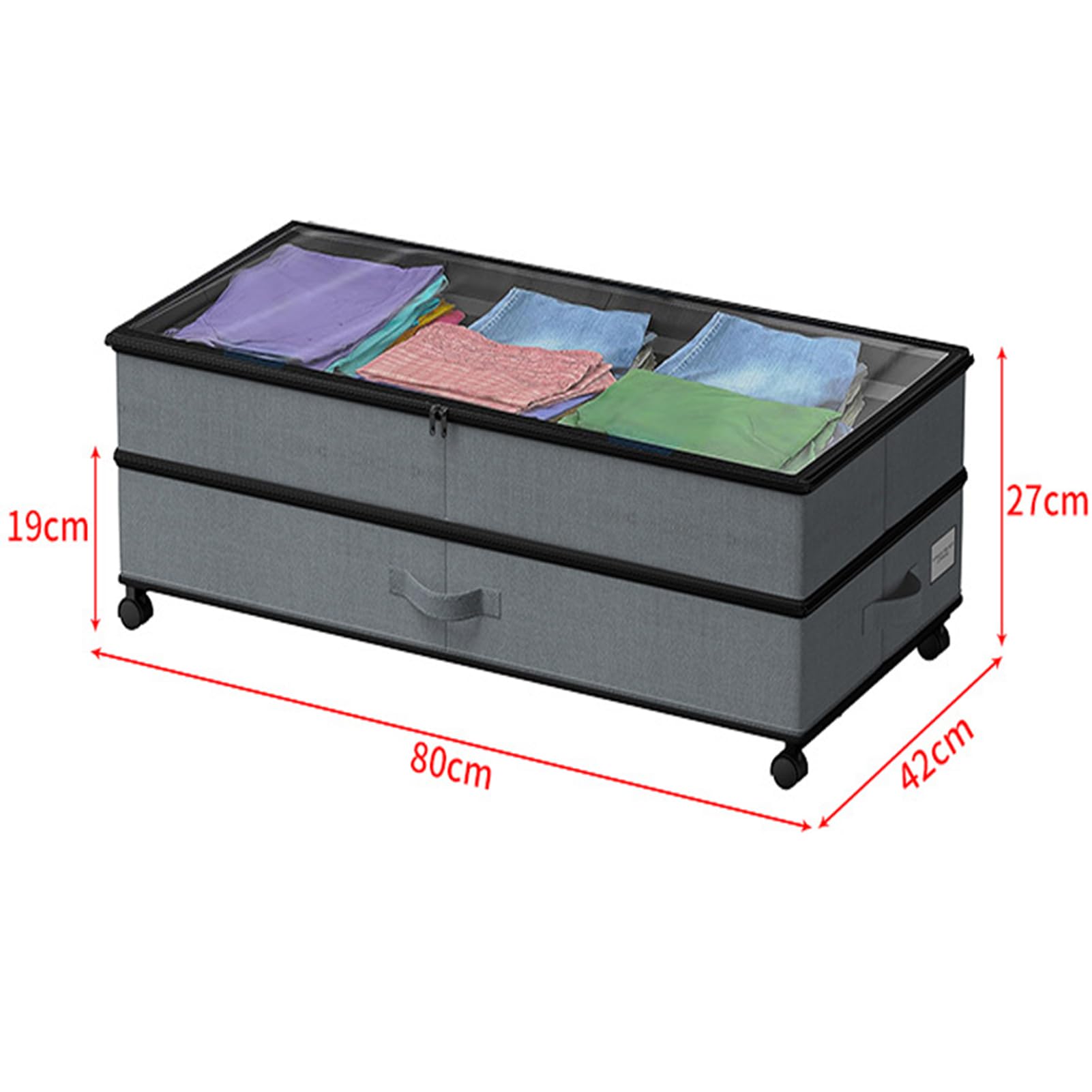 Unter-Bett-Aufbewahrung Auf Rollen, Unter-Bett-Schubladen Mit Klarem Deckel, Verstellbarer Unter-Bett-Organizer, Große Aufbewahrung Für Kleidung, Schuhe, Decken Und Spielzeug,1pcs