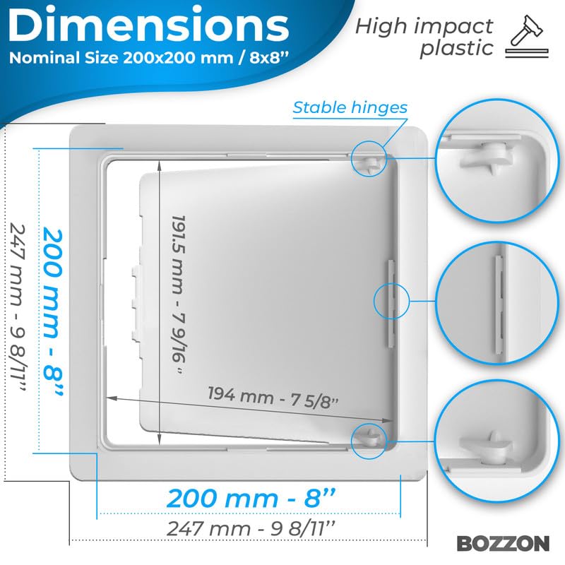 Image of Access Panel for Drywall - 8x8 inch - Wall Hole Cover - Access Door - Plumbing Access Panel for Drywall - Heavy Durable Plastic White
