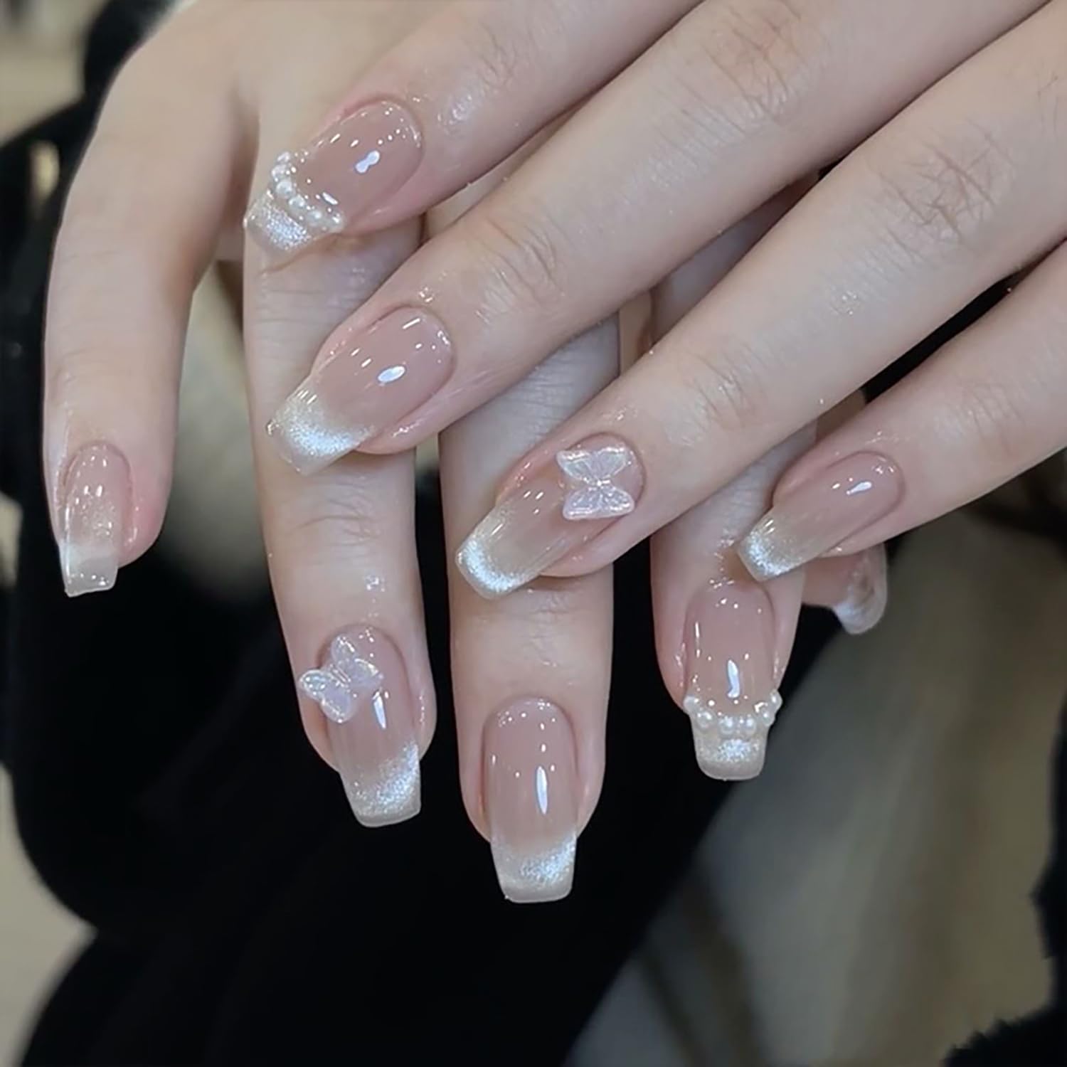 Amazon.com: Nude French Tip Press On Artificial Acrylic Fake Nails