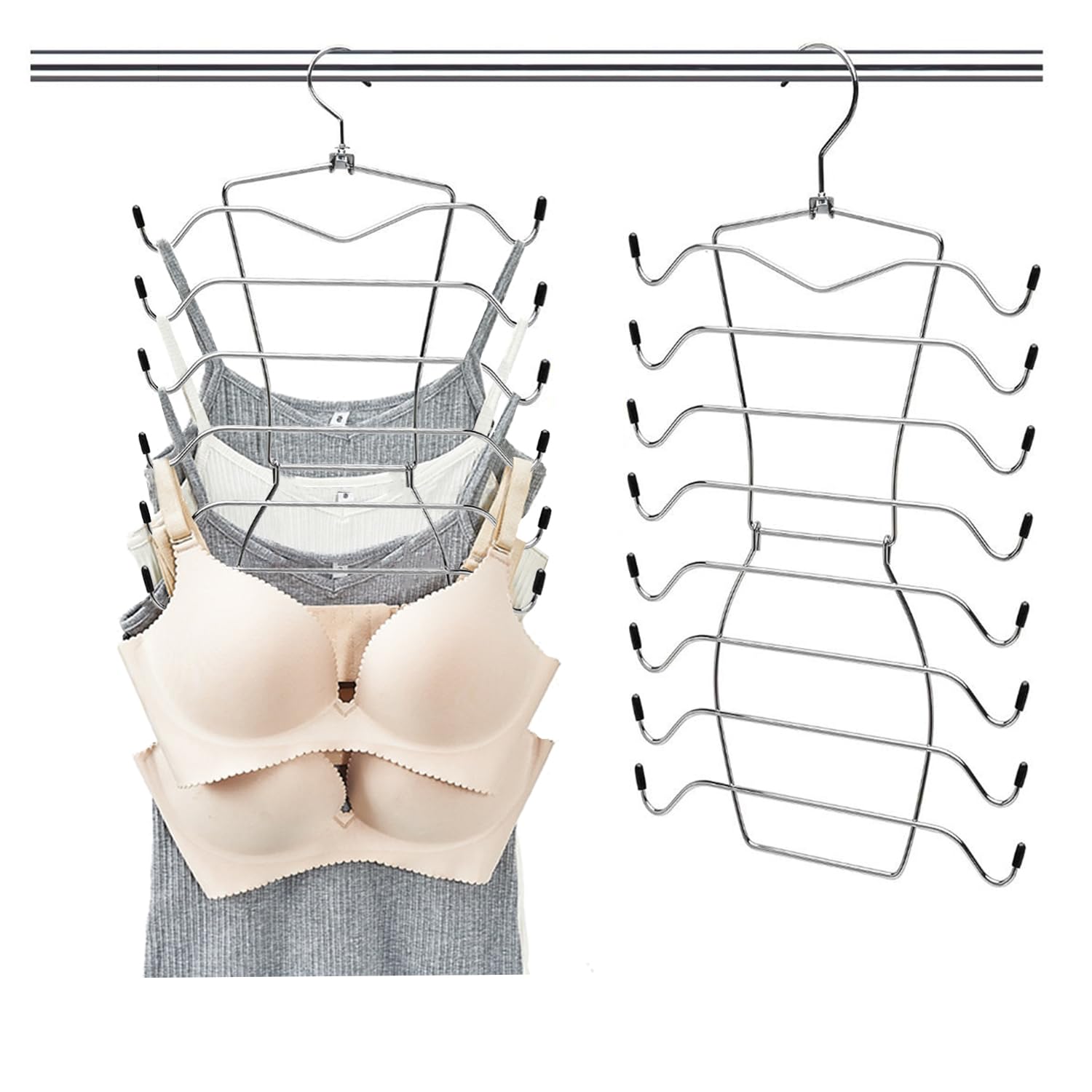 2 Pack Closet-Organizer,8 Tier Tank-Top-Hanger,Closet-Organizers-and-Storage Bar-Hangers-Space-Saving,Apartment Dorm-Room-Essentials-for-College-Students-Girls Organization-and-Storage Camisoles Scarf