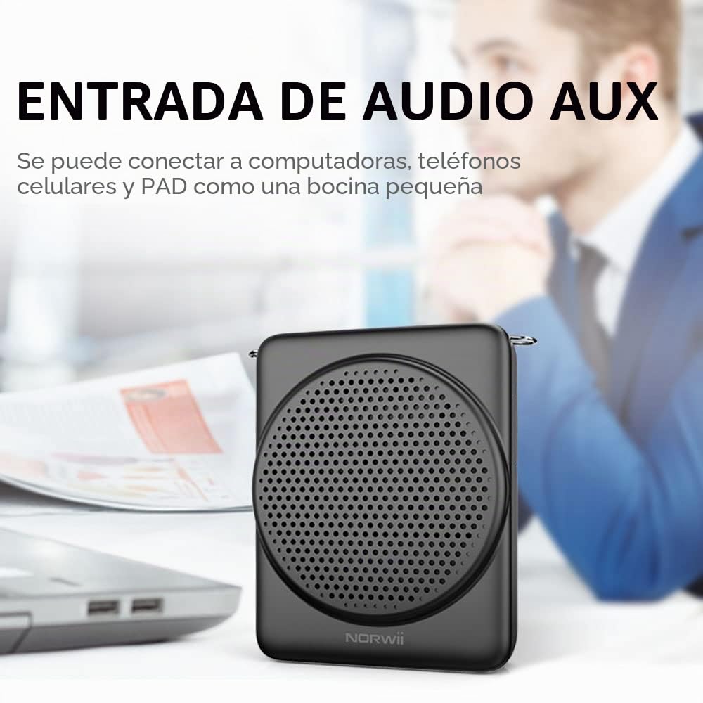 Norwii S368 Super-Mini Amplificador de Voz portátil con micrófono de Diadema y Cintura, Diseño Ligero y Compacto, micrófono Personal para Profesores, guías turísticos, amplificadores de Potencia PA