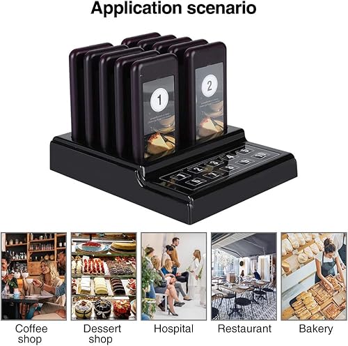 Miniatura 2 de Sistema de localización de restaurantes con 10 posavasos y 1 transmisor de teclado de llamada para restaurante, clínica, iglesia, cafetería, tienda,