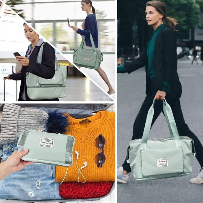 Image of TEKCOOL Nylon 41 Liter Expandable Travel Bags for Women, Duffle Bags for Women Luggage, Foldable Vanity Traveling Bag, Waterproof Hand Bag for Ladies Personal Items(Green)'
