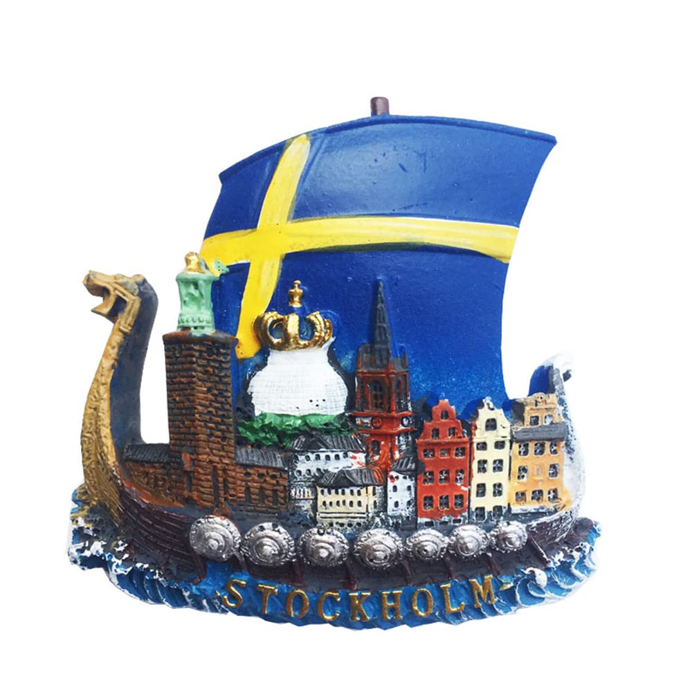 MUYU Magnet 3D Pirate Ship Stockholm Sweden Fridge Magnet Souvenir Gift Refrigerator Magnetic Sticker Collection, 7X6.8 CM