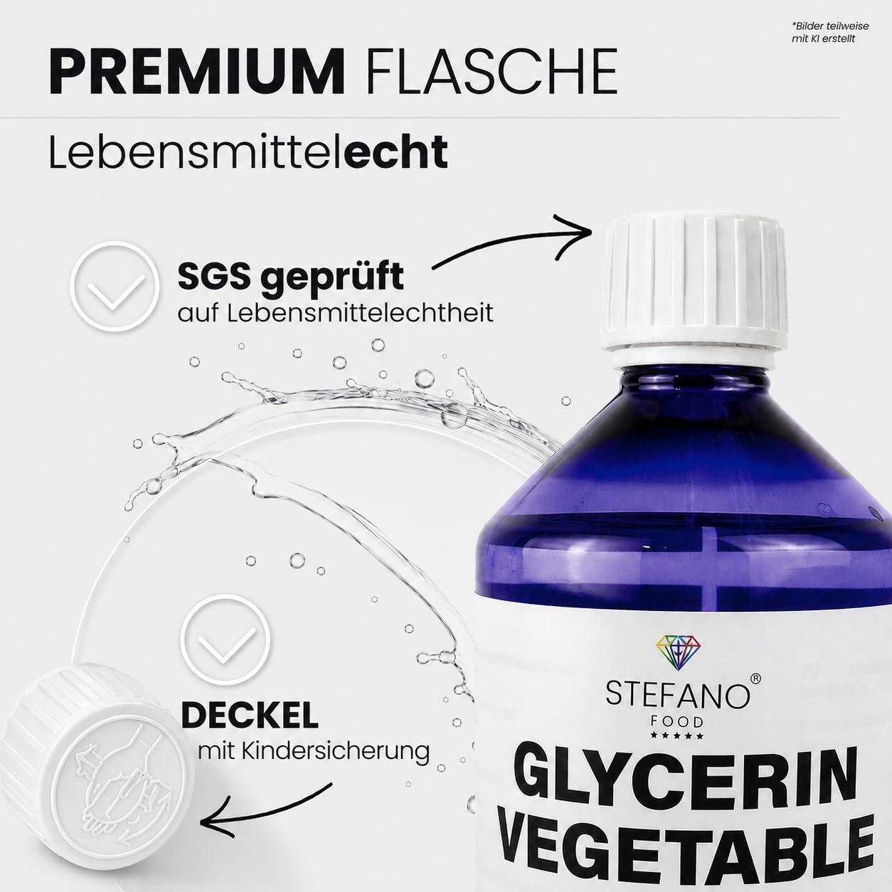 Glycerin (VG) 99,7% + Propylenglycol (PG) 99,8% - 2x1000ml flüssig [Set] - 100% Pflanzenbasiert - USP & Lebensmittelqualität - E422+E1520 - Flasche versiegelt mit Sicherheitsverschluß
