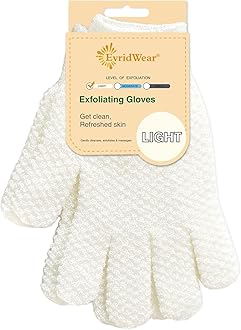 1 pair evridwear gentle exfoliating hydro bath gloves for shower and bath, use for cleansing, body scrubs, massage and as a spa scrubber (light exfoliating, natural white)