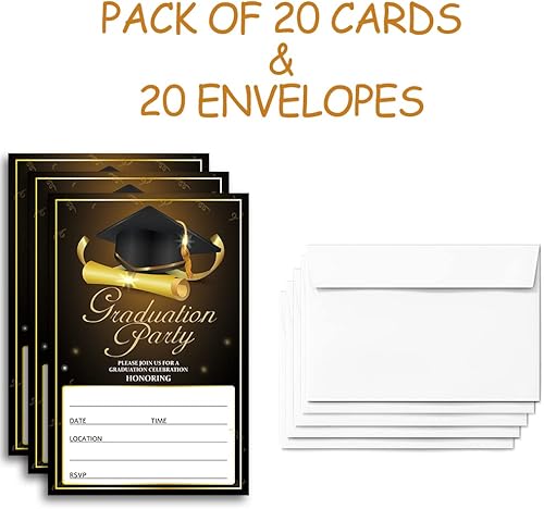 Miniatura 5 de FujLoy 20 tarjetas con sobres, invitaciones para fiestas de graduación 2025, 2025 universidad, escuela secundaria, celebración de graduación
