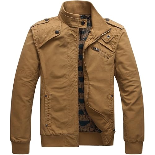 Dwar Men's Casual Washed Cotton Military Outdoor Jackets with Shoulder Straps