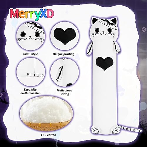 Miniatura 10 de MerryXD Almohada larga de peluche Kawaii de 53 pulgadas, lindo gato negro de peluche, peluches suaves, juguetes de peluche de gatito de ojos