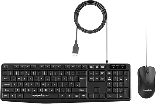 Amazon Basics Wired Keyboard and Mouse Combo l 1200 DPI l for Windows, Mac OS Computer