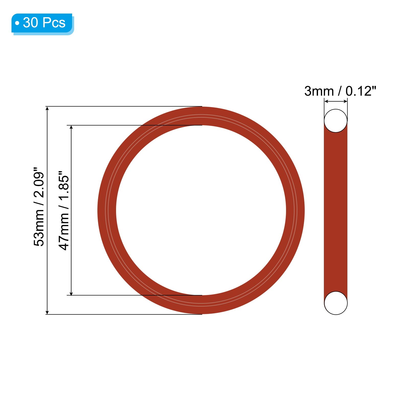 PATIKIL Silicone O-Ring 53mm OD 47mm ID 3mm Width - Image 2