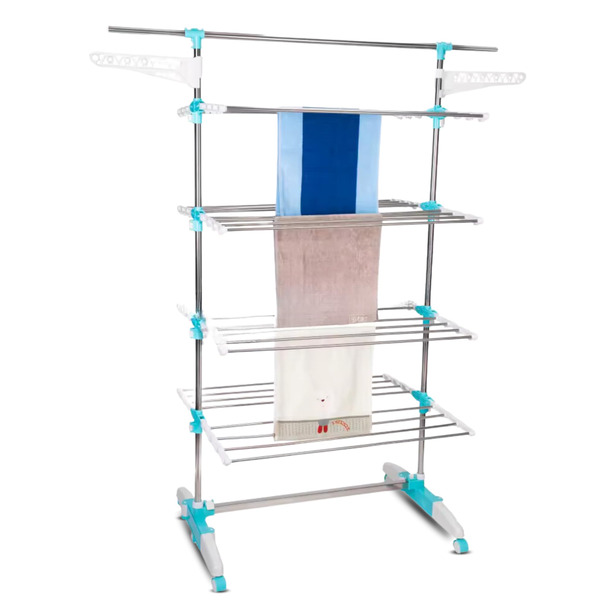 UMAA Tendedero Vertical Plegable Tendedero de Ropa con 6 Ruedas 2 Laterales Abatibles Estantes Ajustables y Marco de Acero Inoxidable para Interior y Exterior Blanco (167 X 67 X 165 CM)