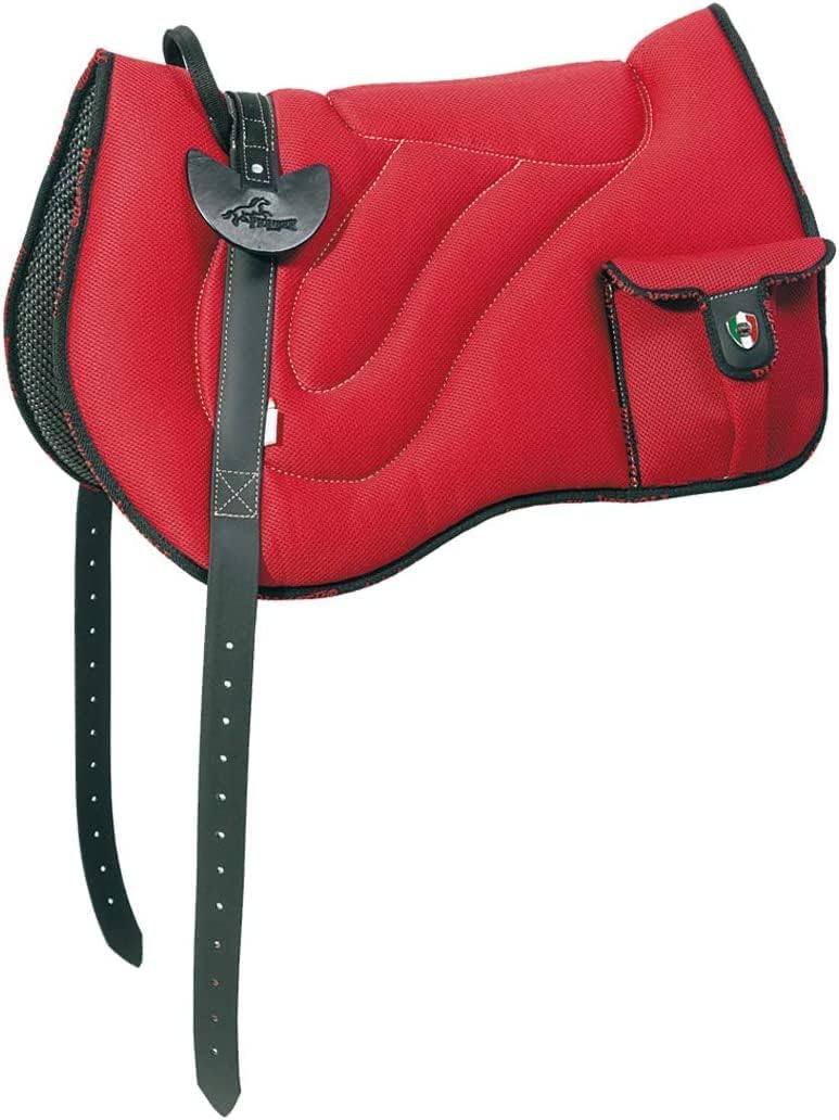 PIONEER Silla de Caballo en Air Mesh Resistente y Transpirable para Monta Natural, Silla de Equitación Confort Hecha en Italia, Bareback 60 x 45cm con Cincha de Neopreno - Negro