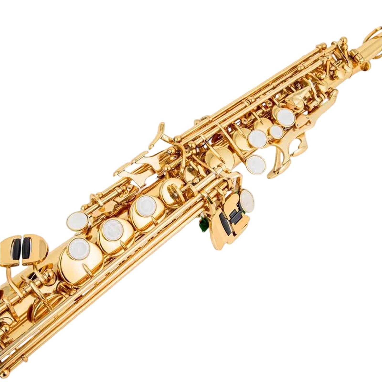 Saxofones Profesionales Saxofón Soprano Plateado con Llave Dorada, Estuche, caña y Tubo de tudel,2