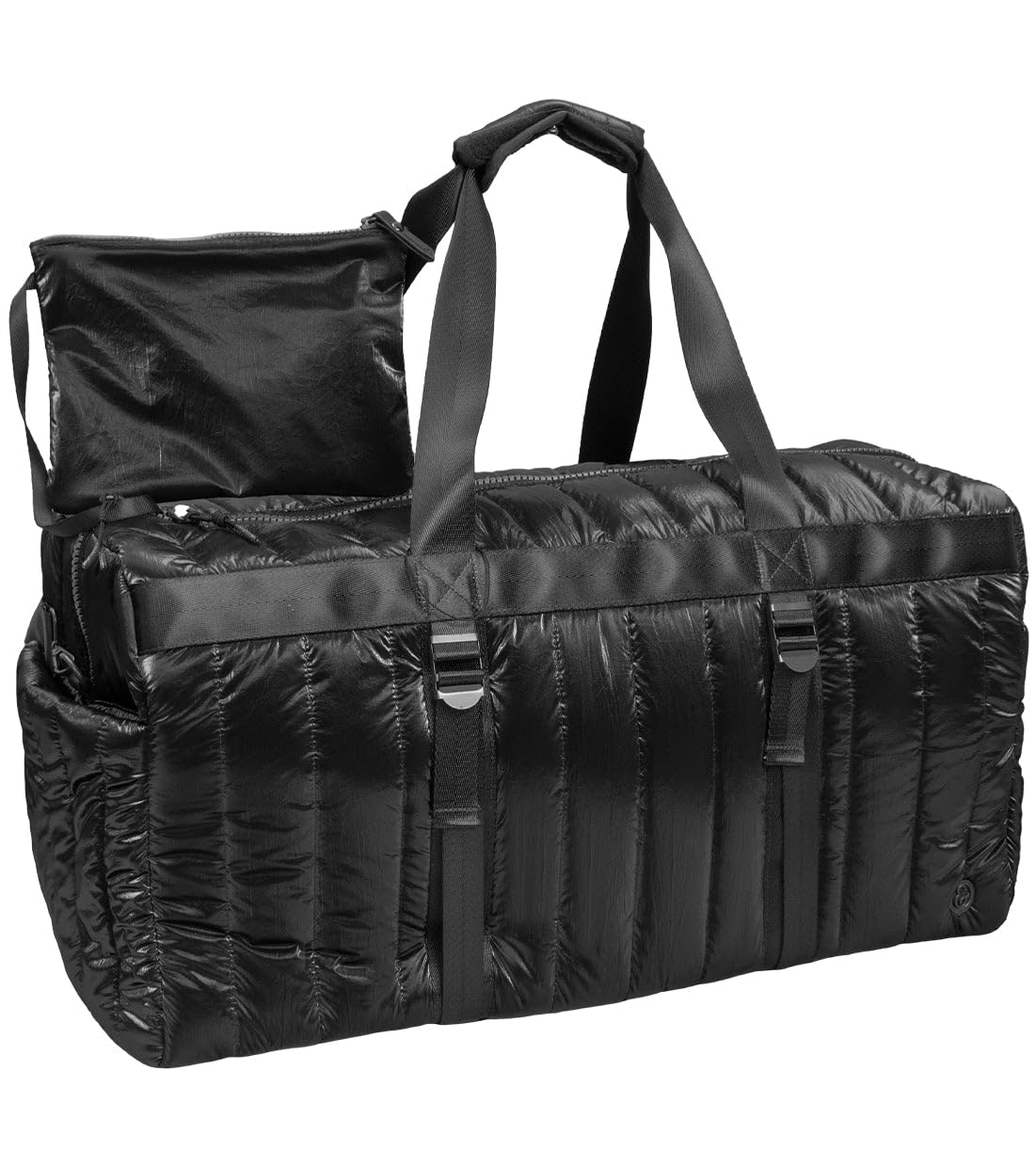 Joan & David 22 Inch Metallic Puffer Nylon Tubular Quilted Weekender Duffle (Black)