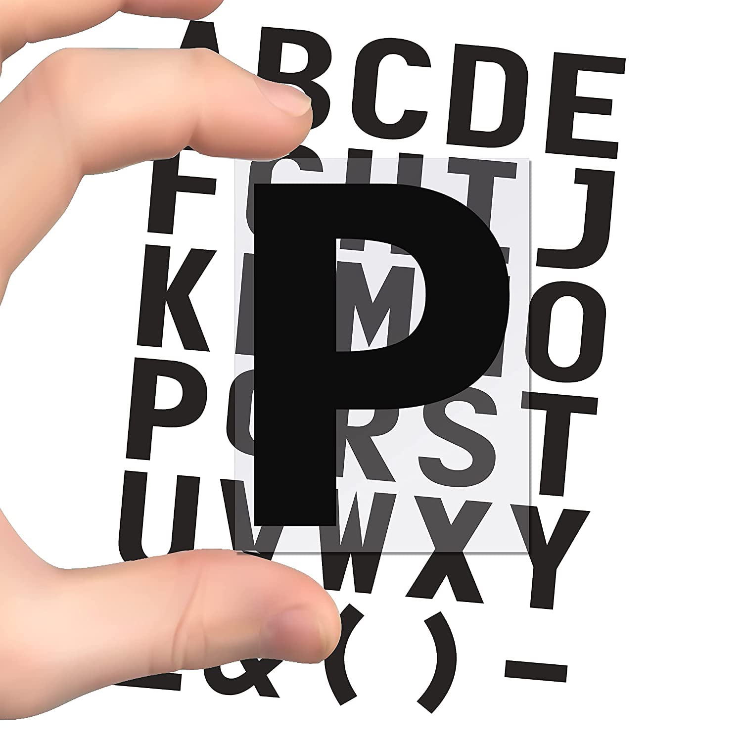 DC - 60 Pieces Transparent Alphabet Stickers Big Size Label, 6x7 cm, Vinyl, Black, Combo Pack of Letter Labels