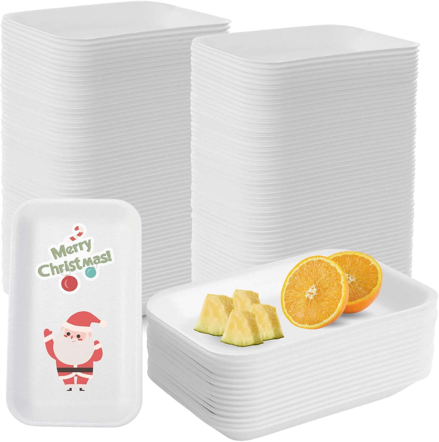 120pcs Foam Trays for DIY Craft, Atarvana Disposable Foam Meat Trays 7.87"×5.11" Rectangle Plates for School Food Printmaking