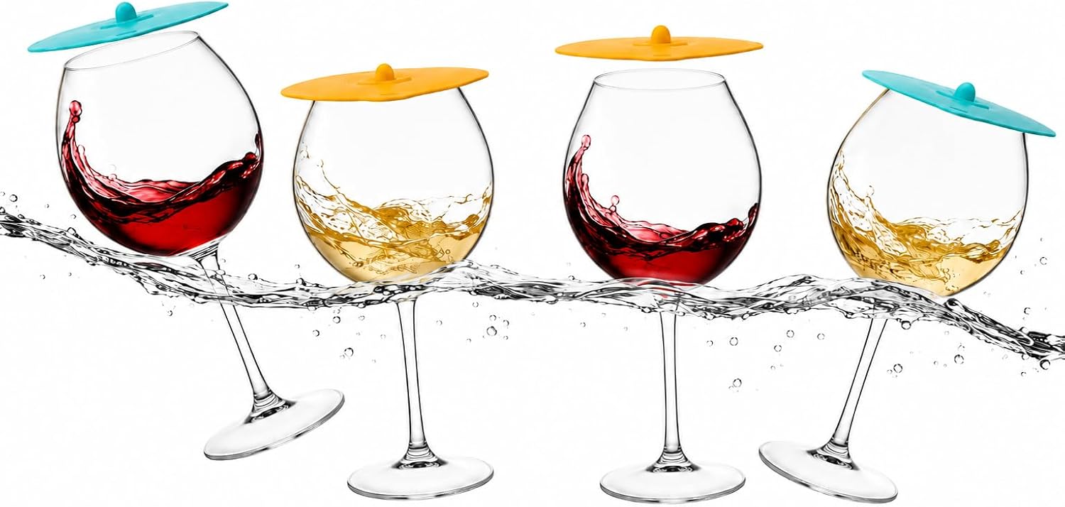Floating Wine Glasses for Pool with Lids (Set of 4) 21oz Shatterproof Tritan Plastic BPA-Free Reusable Floating Cup for Hot Tub, Beach, Camping & Summer Parties Large Poolside Glass Outdoor Set