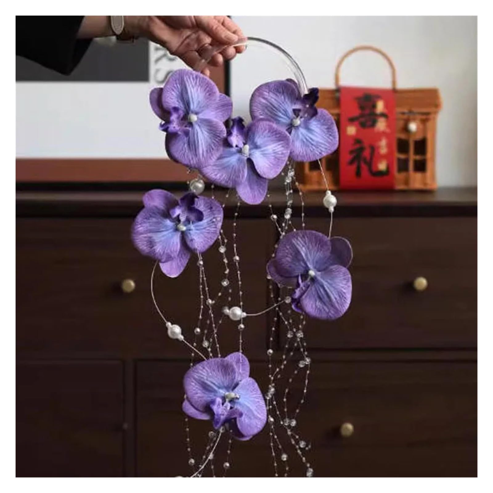 Gijmzy Grey Wedding Phalaenopsis Pearl Waterfall Simulation Flower