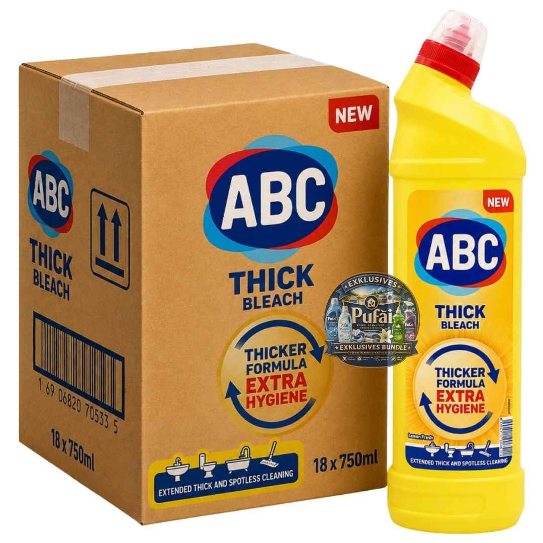 PUFAI Bundle – Dickflüssige Bleiche Zitronenduft – Kraftvoller Reiniger für Haushalt & Wäsche, 750ml, 18 Stück