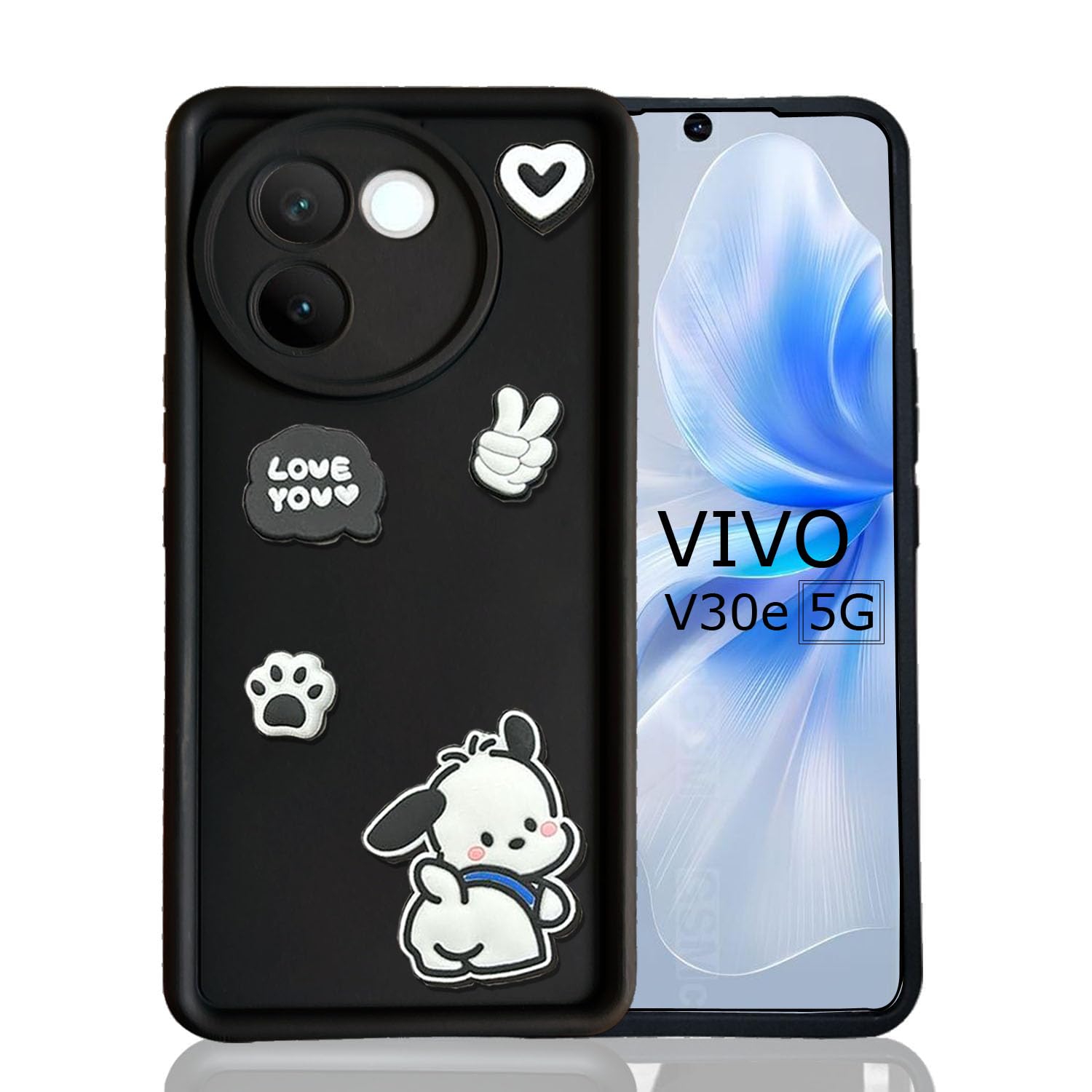 KC Back Cover for Vivo V30e 5G - 3D Cute Cartoon Characters and Puppy Shockproof Soft Bumper Silicone Case New Camera Protection (Black) (B0D9VJH98G) Amazon Price History, Amazon Price Tracker