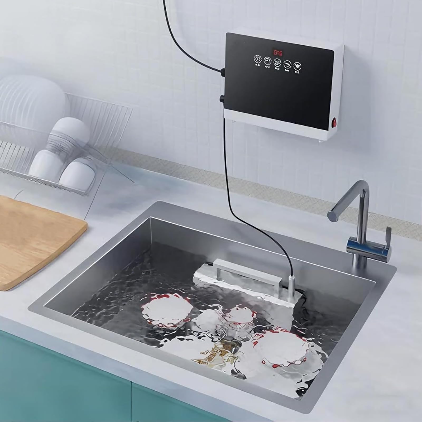 Ultradźwiękowa zmywarka do zlewu, elektryczna maszyna czyszcząca ze sterowaniem dotykowym, wiele trybów czyszczenia, nie wymaga instalacji hydraulicznej do zastawy stołowej, owoców, warzyw