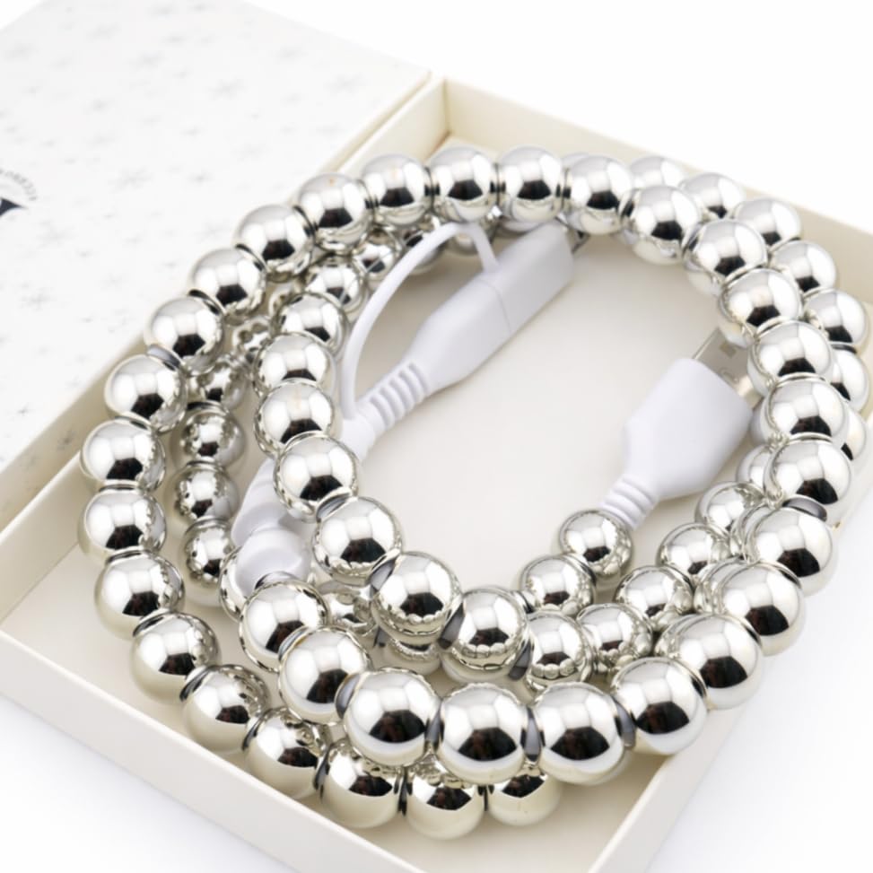 Image of Stylish [Apple MFi Certified] Beaded Phone Charger Cable Metallic Colors USB Cable 2 in1 USB-C Charging Cord for Smartphones 3.3ft (Silver)
