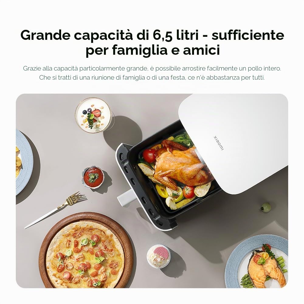Xiaomi Smart Air Fryer 6.5L Friggitrice ad aria 6.5L, 1800W, 100 ricette, display OLED, temperatura regolabile 40°C-220°C °, cottura uniforme 360°, nero