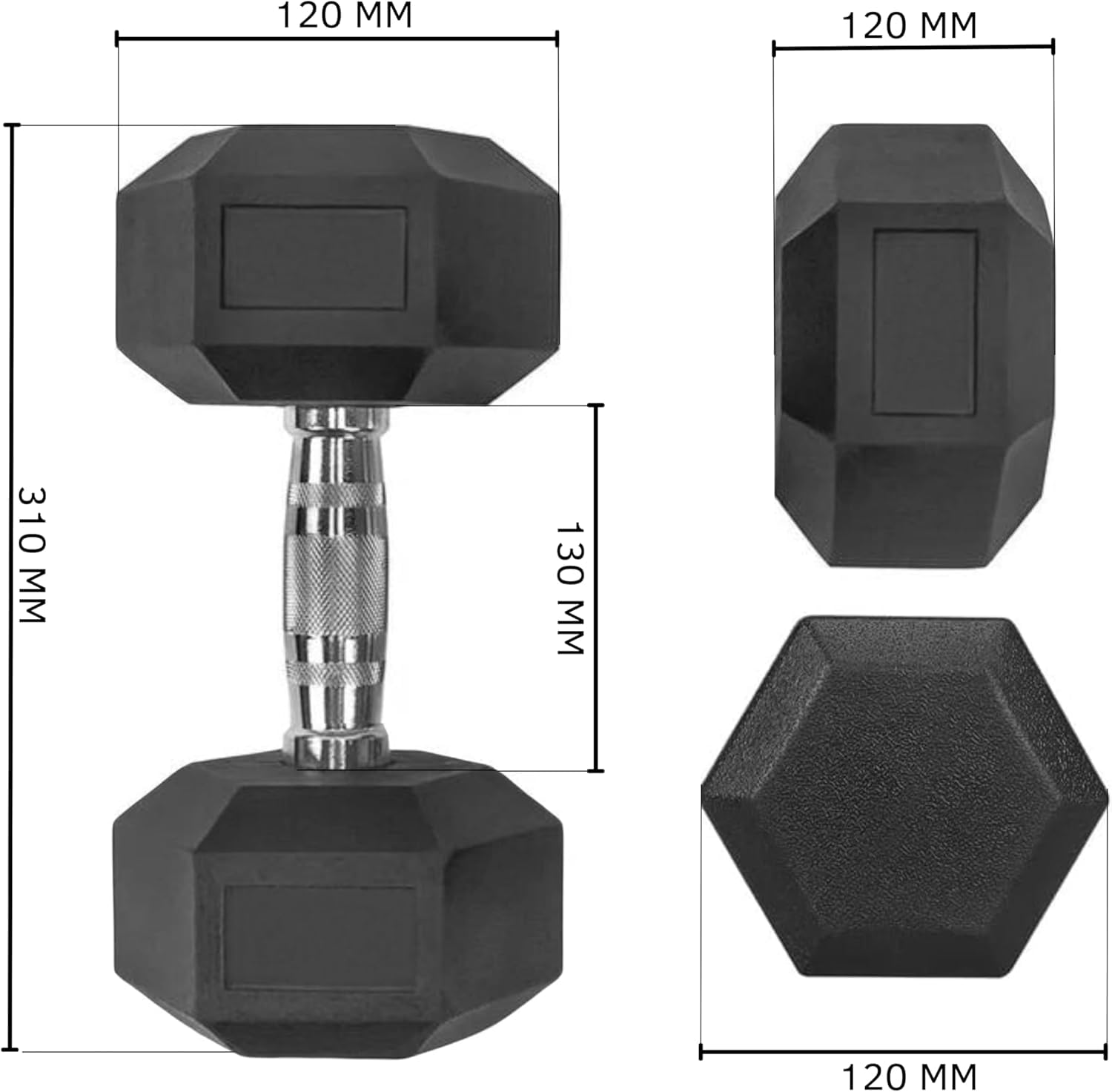 Manubrio Esagonale Gommato, Dumbbells Manubri Palestra in Ghisa, Manubrio Palestra e Home Gym per Allenamento Muscolare, Dumbbell Esagonali [1 Manubrio]