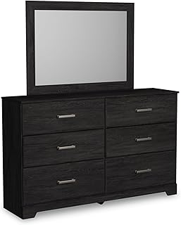 Signature Design by Ashley Belachime Vintage Smooth-Gliding 6-Drawer Dresser and Mirror with Safety Stop, Black