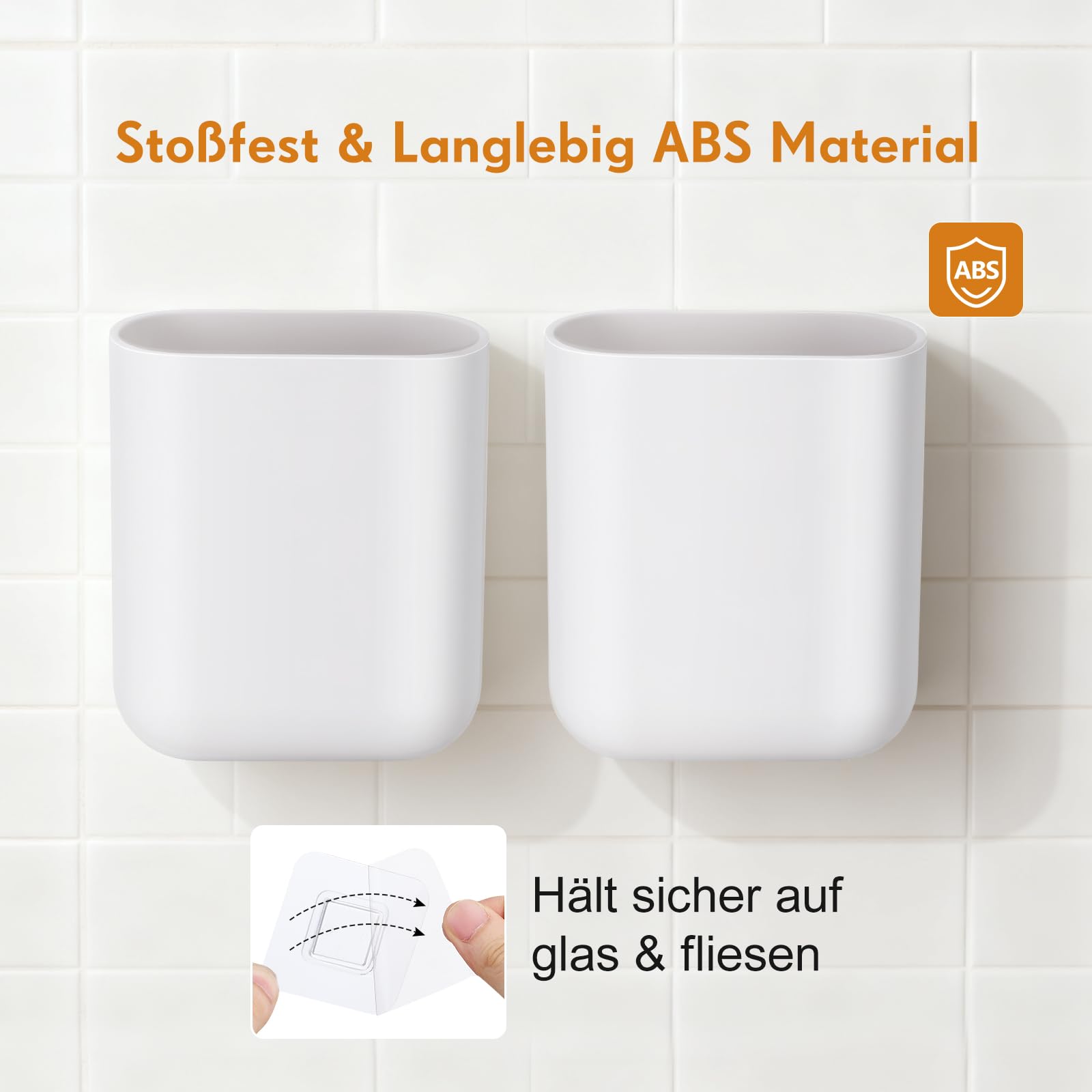 Gatuida 2 Stück Zahnputzbecherhalter ohne Bohren mit 3000 ml, Abnehmbar Wand Befestigte Zahnbürstenhalte Selbstklebend mit Drainagelöchern für Badezimmer, Küche, Hotel, Zahnbürsten Organizer