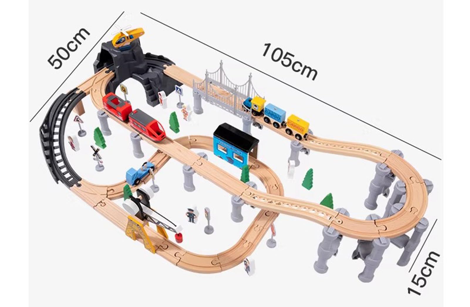 Montessori - Set di piccole piste dei treni, accessori ferroviari assemblati (85 pezzi)