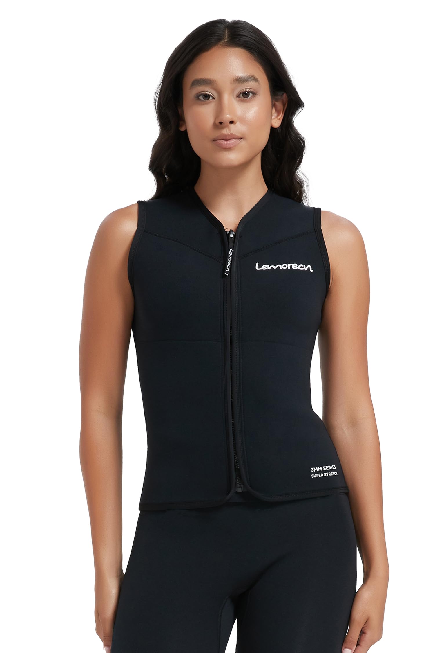Lemorecn Wetsuit Top Women, 3mm Sleeveless Neoprene Wet Suit Tops Jacket Front Zip Diving Vest for Water Sports (UK2097-BLACK-14)