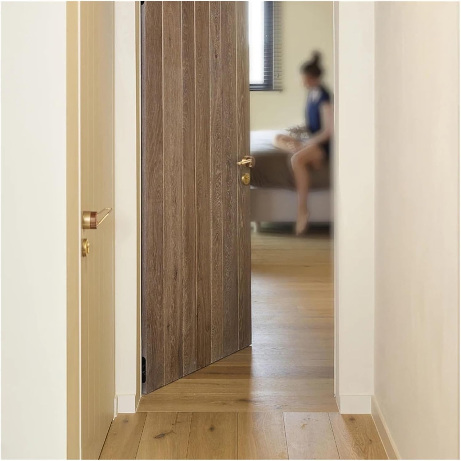 Solid Brass+ Black Walnut Mute Door Lock Lever Set Interior Black Walnut Door Lock Handle Anti-Theft Gate Lock for Bedroom(Brass_72MM_Fake Lock)