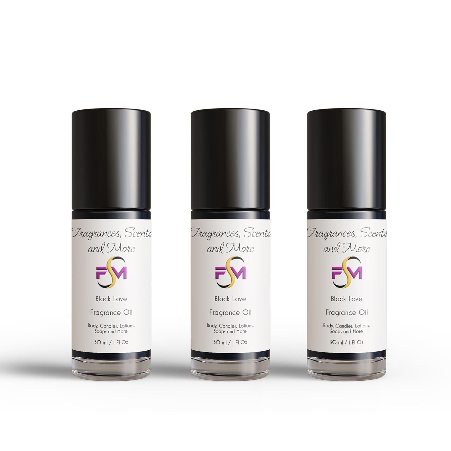 Black Love Fragrance Oil - 3 Bottles 1 Fl Oz Glass Roll On (30ml)