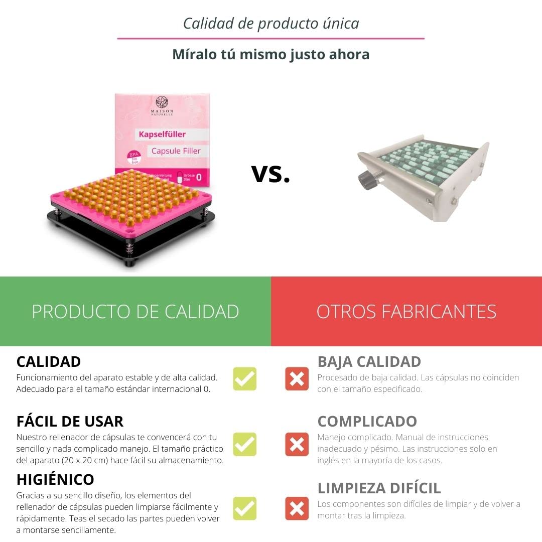 MAISON NATURELLE® Máquina de llenado de cápsulas Talla 0 con instrucciones detalladas – manual relleno de cápsulas encapsuladora manual máquina capsulas 00 encapsuladora manual 00