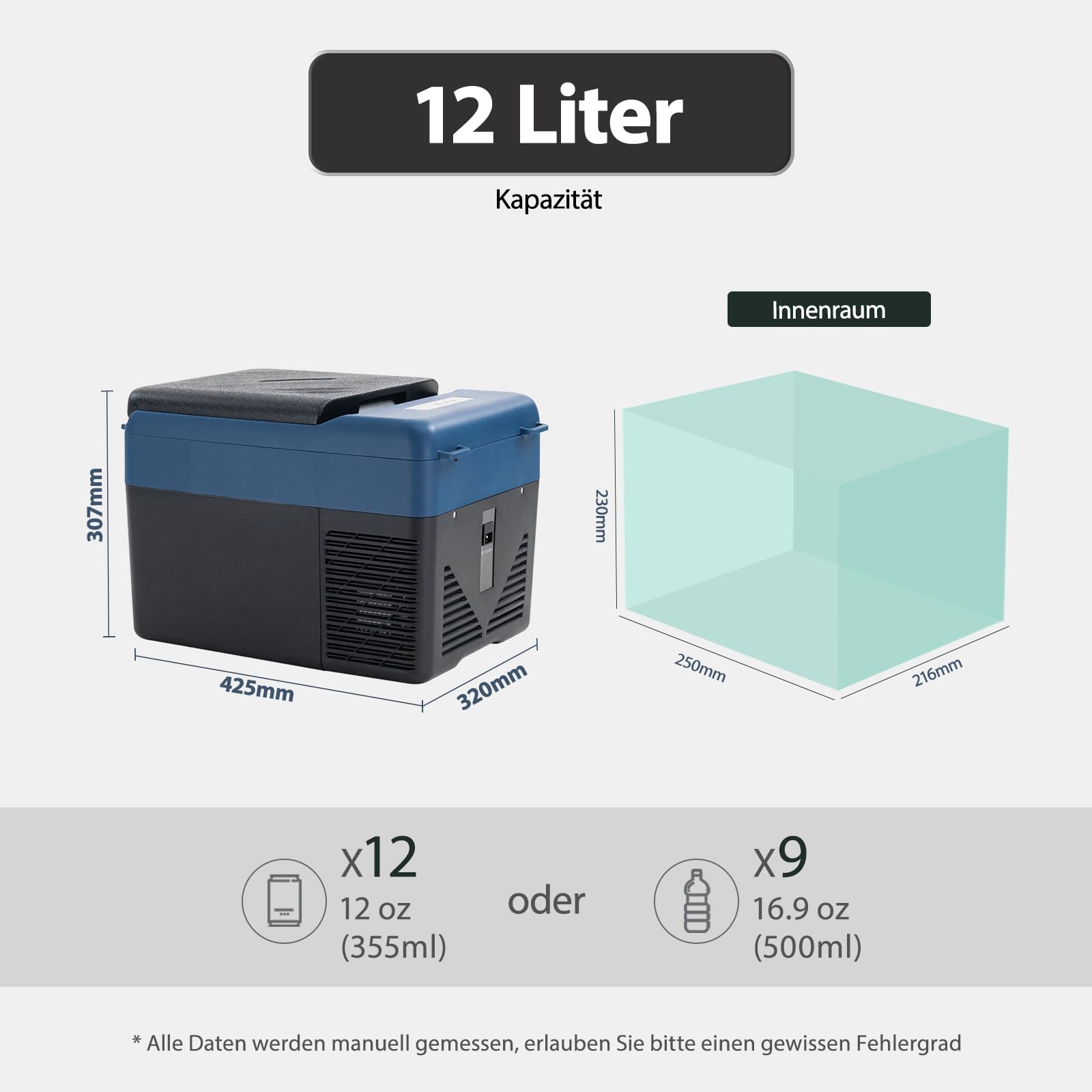 KI12 12L Kompressor Kühlbox Auto Mini Kühlschrank Elektrische Tragbare Camping-Kühlbox 12/24V -20℃