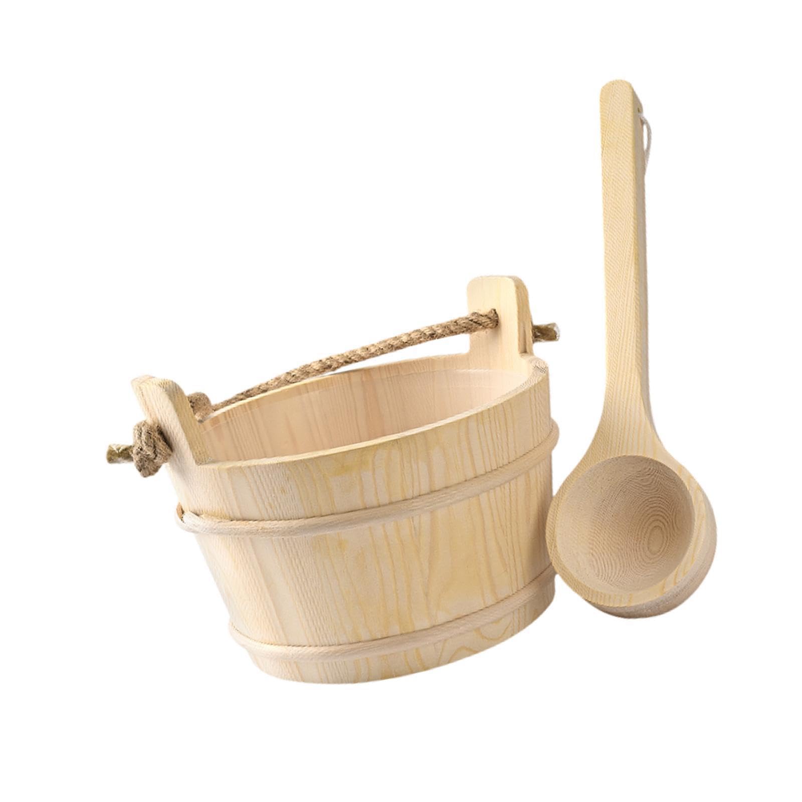 Quxvuis Durable 4L Capacity Wooden Sauna Bucket And Ladle Essential Accessories Leisure And Spa Enjoyment Sauna Accessories With Wooden Spoon 4L Bucket Ladle