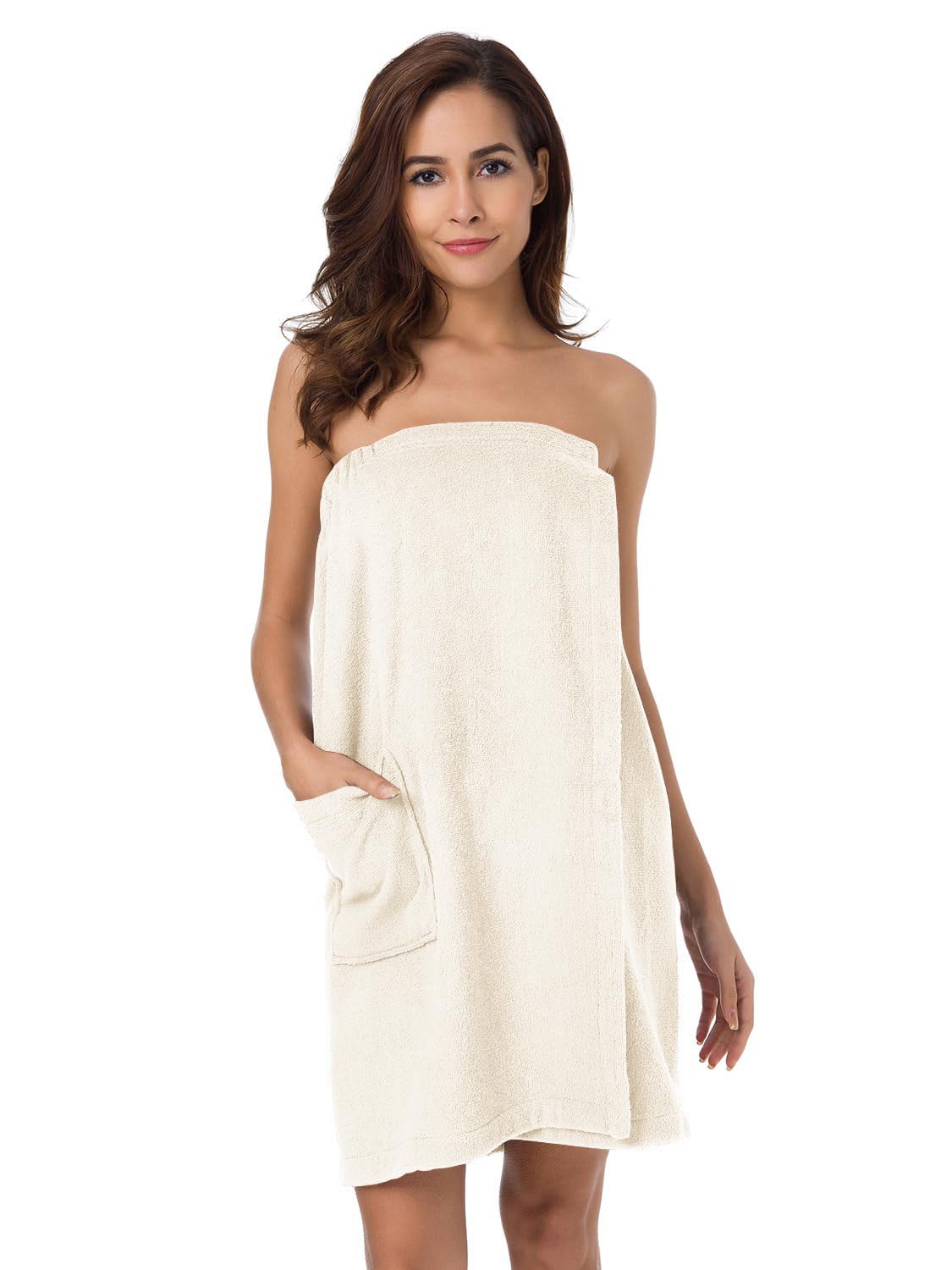 SIORO Women Bath Towel Wrap Robe, Soft Cotton Terry Spa Cloth, Plush Adjustable Closure for Shower, Travel, Pool, Gym