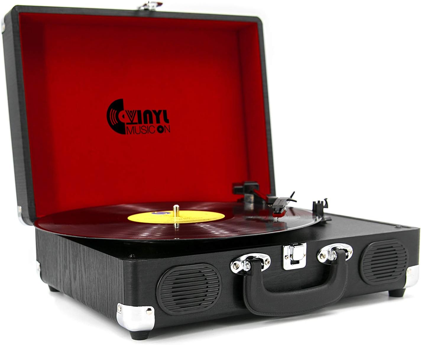 VMO Retro Style Record Player with Builtin Speakers, Classic Wooden Suitcase Turntable for 33