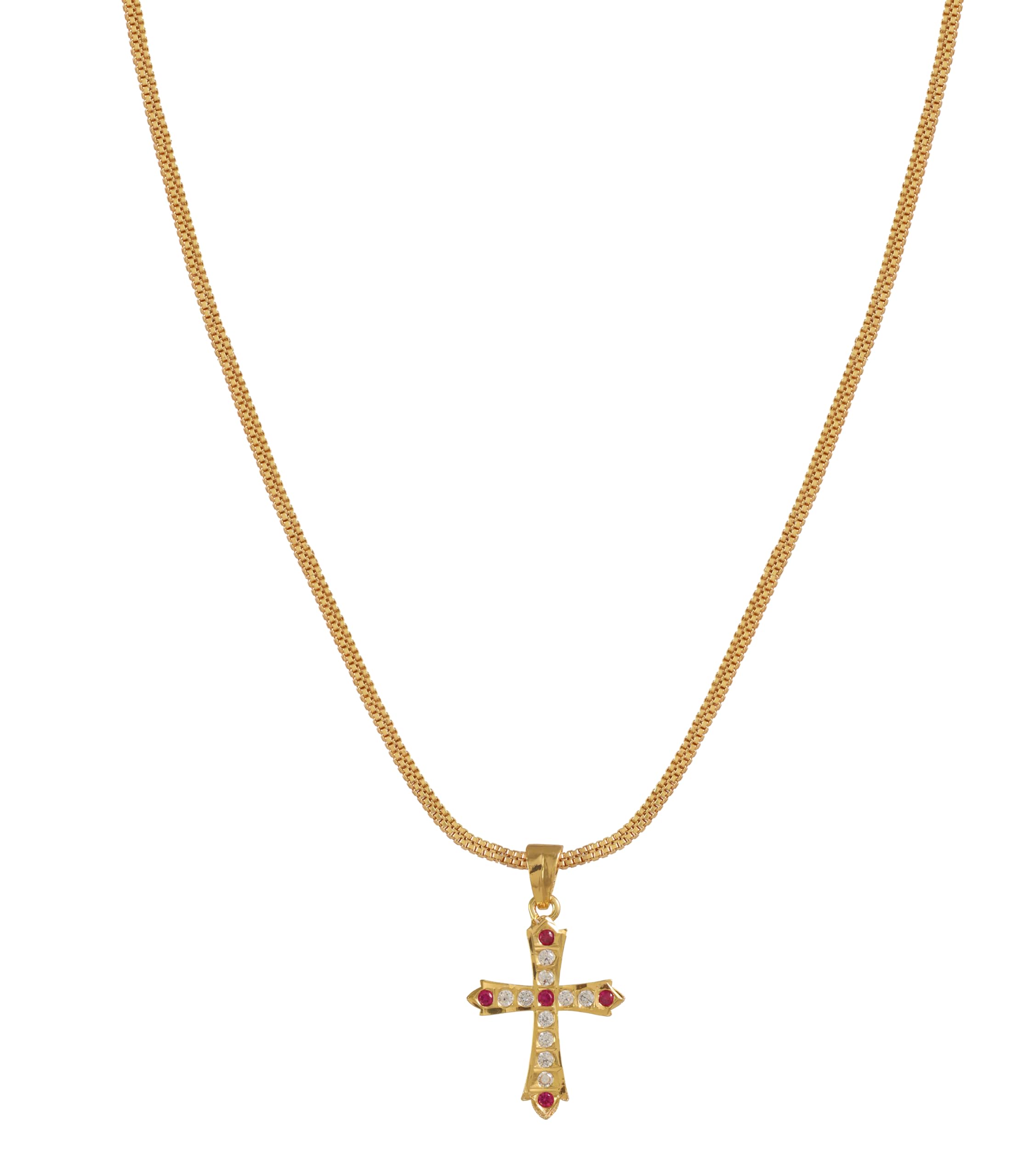 One Gram Micro Gold Plated Men Style Lord Jesus Cross Pendant Chain For Mens And Womens (24 inch)(DC-1166)