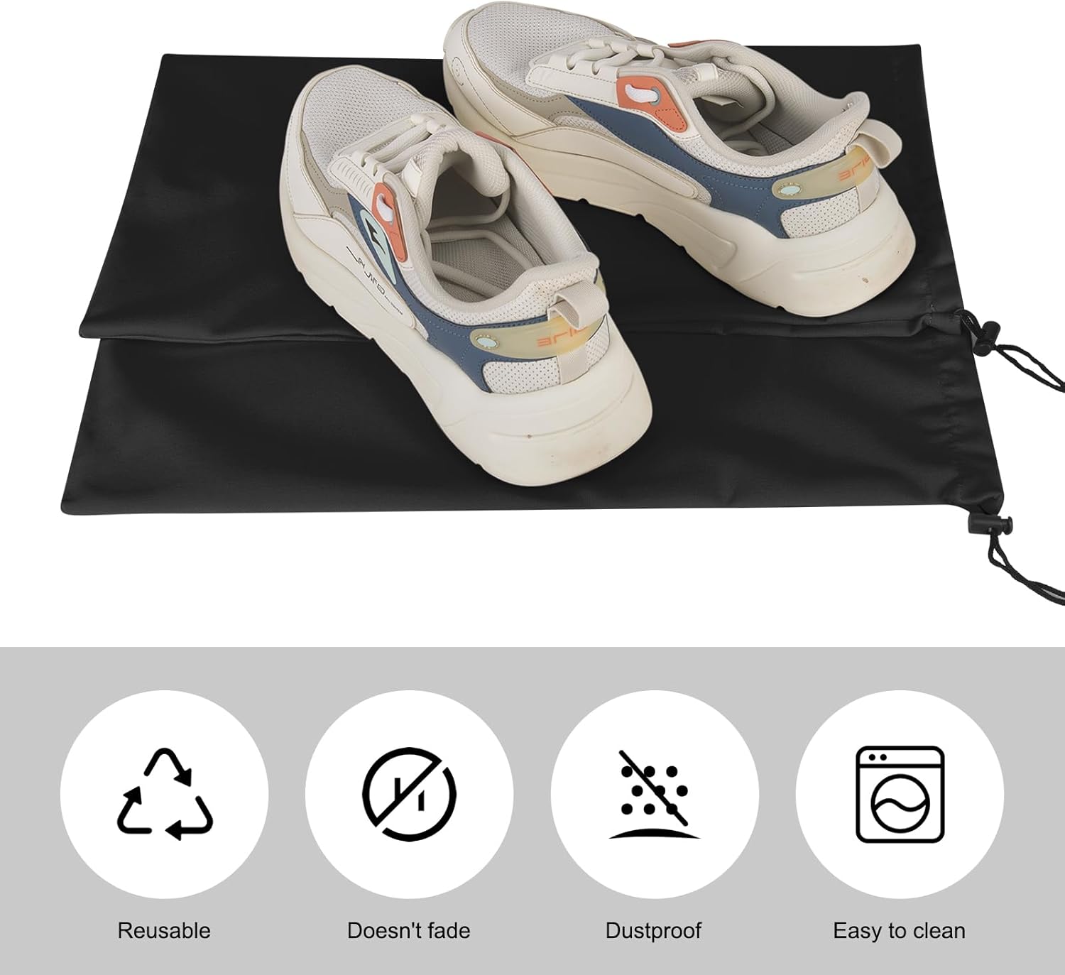 LAKE OF FIRE 8 Pcs Single Shoe Bags for Travel - 18"X9" Packing Shoe Travel Bags for Suitcase, Shoes (Black) - Image 4