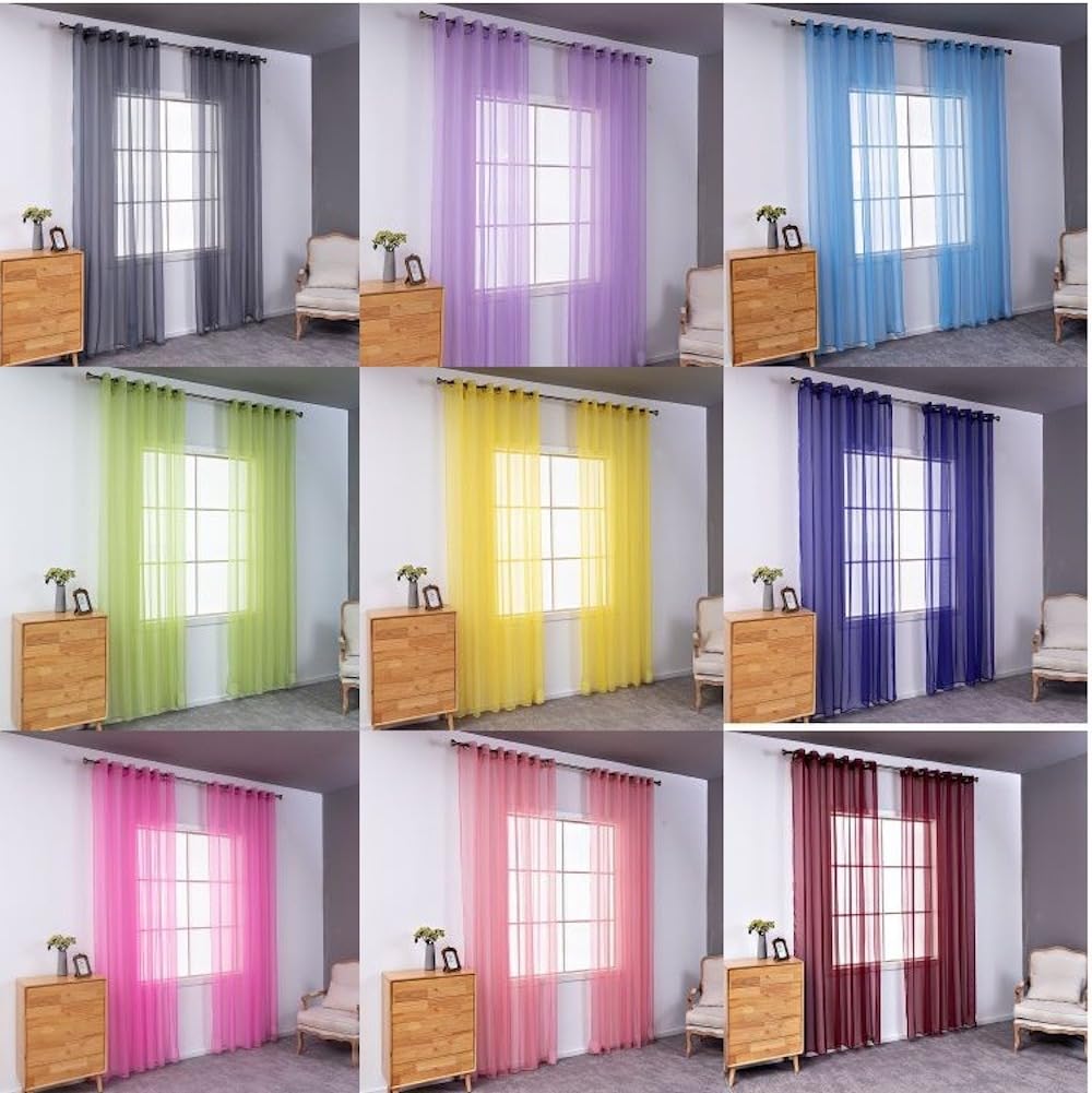 Przezroczyste zasłony z przelotkami, jednolity kolor, gotowe do użycia, 140 x 120 cm, idealne do sypialni, na balkon, na drzwi, salon, zestaw 2 szt., bordowe