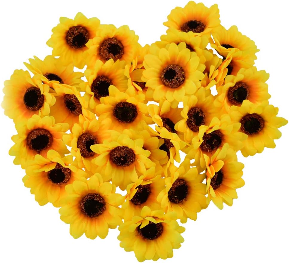 HUIANER 100PCS Artificial Sunflower Heads, 2.8" Fake Simulation Sunflower Head for Wedding Home Party Cake Decoration