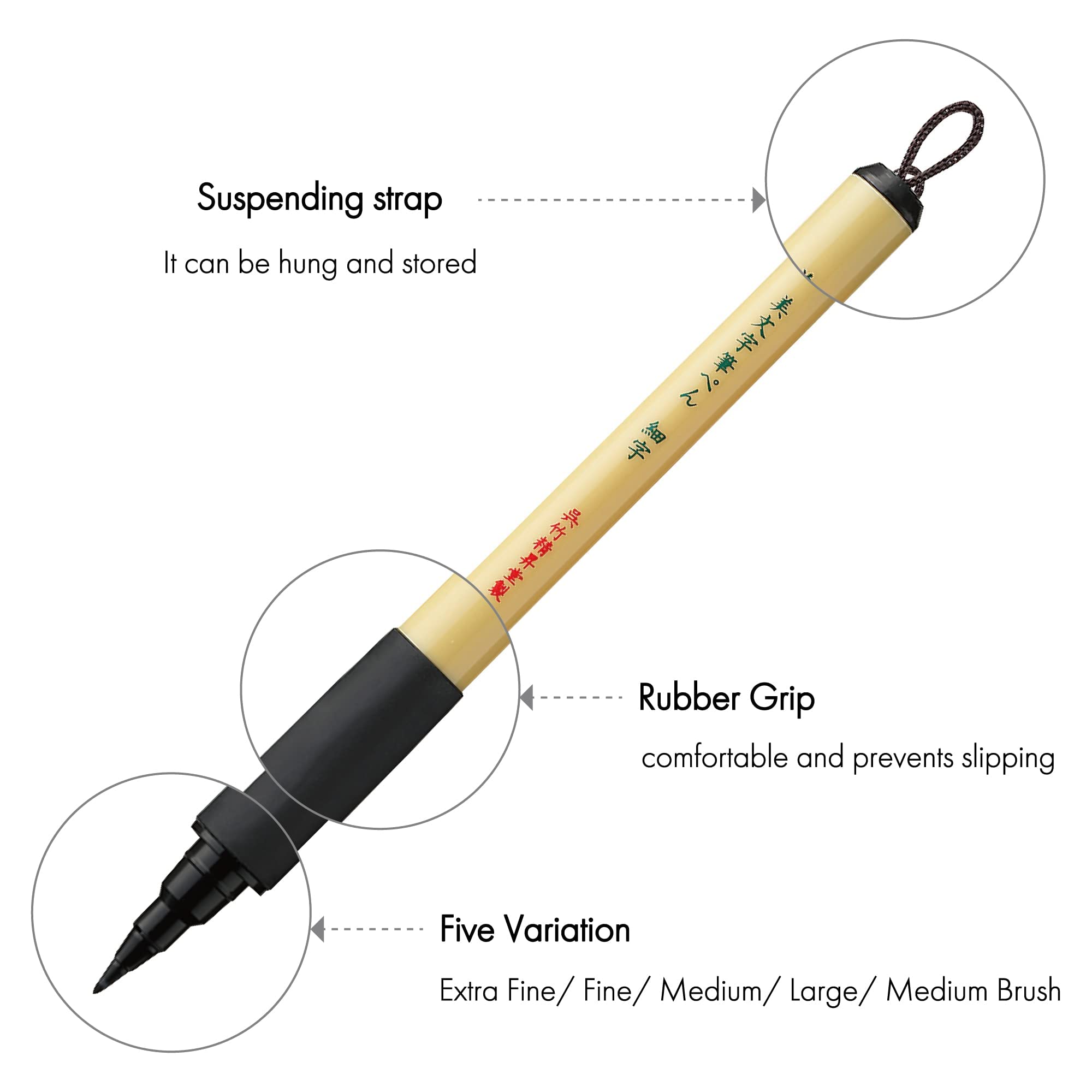 Kuretake Bimoji Brush Pen, Extra Fine, Midium, Broad, Midium/Bristles, Value Set of 5, XT/5VAZJ
