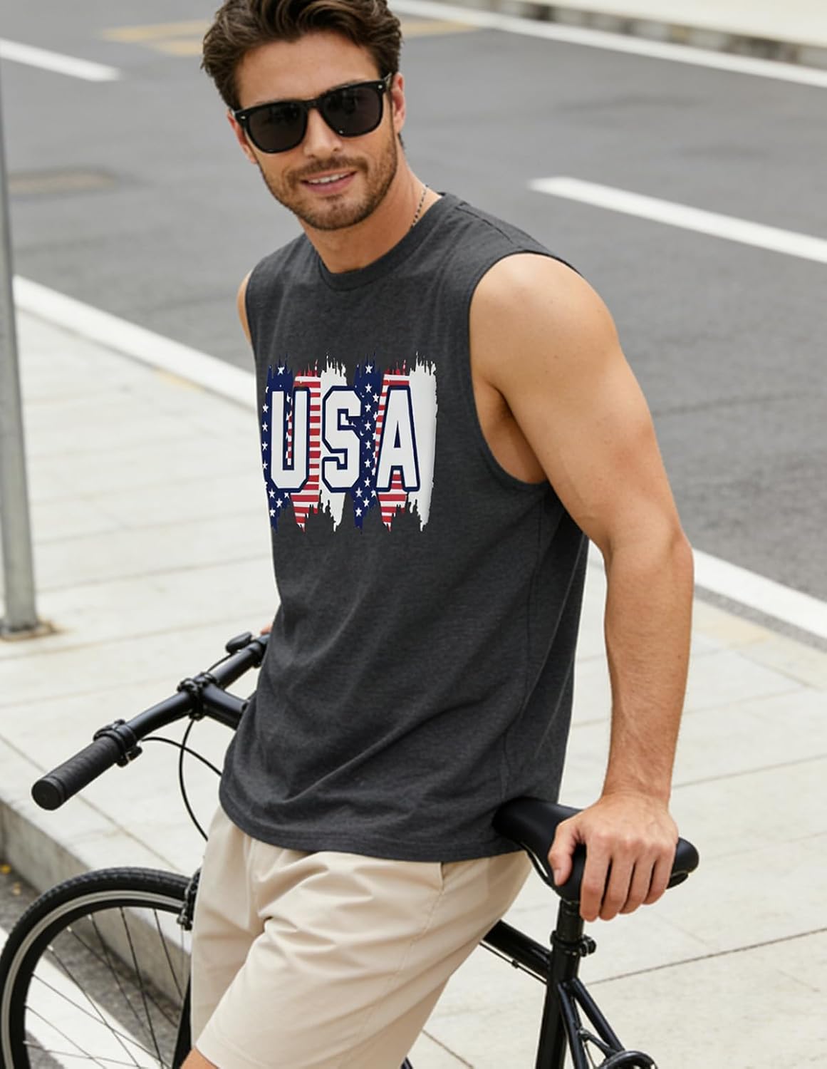 Men's Tank Tops Summer Vacation Sleeveless Shirts Hawaiian Palm Tree Tank Patriotic Graphic Muscle Gym Tops - Image 5